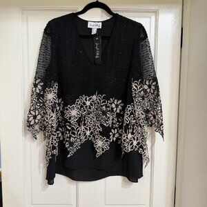 NEW with Tags Joseph Ribkoff Black with Sequins and White Lace Top Sz 8